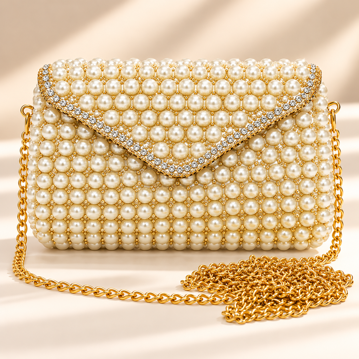 Royal Carry LuxePearl Pearl & Rhinestone Clutch Bag for Women with Gold Chain